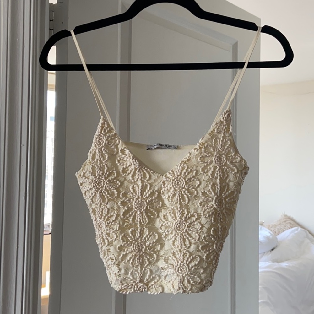 Zara white lace crop top
